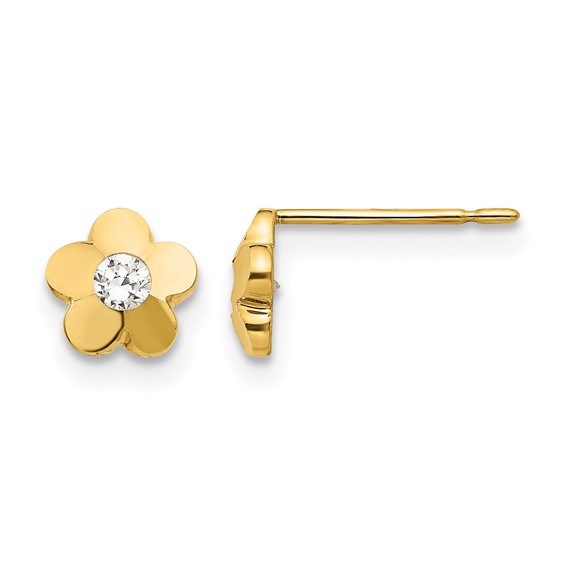 14k Madi K CZ Diamond-cut Flower Childrens Post Earrings