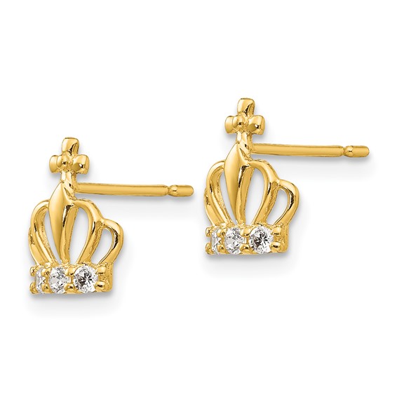 14k Madi K CZ Crown Childrens Post Earrings