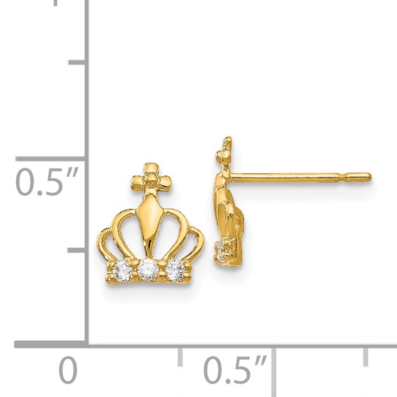 14k Madi K CZ Crown Childrens Post Earrings