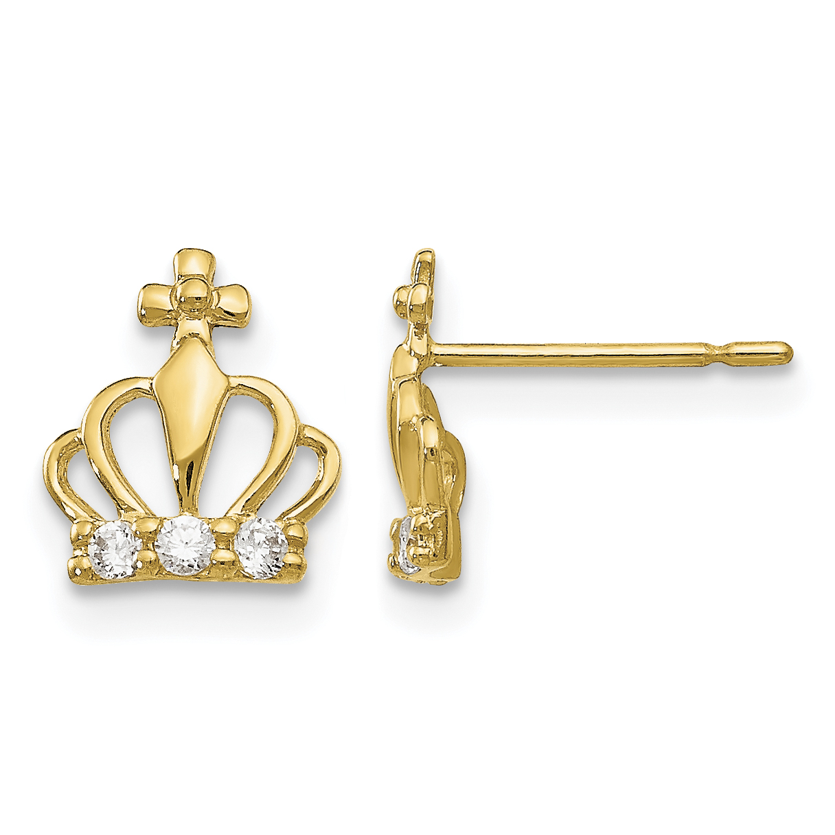 14k Madi K CZ Children's Crown Post Earrings (GK819)