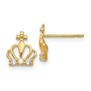 14k Madi K CZ Crown Childrens Post Earrings