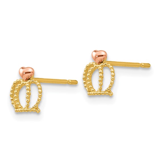 14k Yellow and Rose Gold Madi K Crown Childrens Post Earrings
