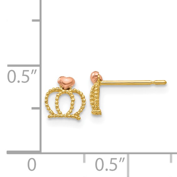 14k Yellow and Rose Gold Madi K Crown Childrens Post Earrings