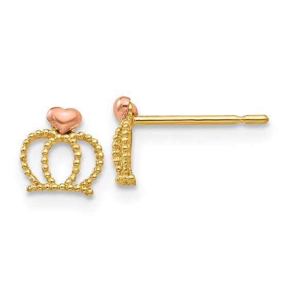 14k Yellow and Rose Gold Madi K Crown Childrens Post Earrings
