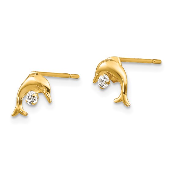 14k Madi K CZ Dolphin Childrens Post Earrings