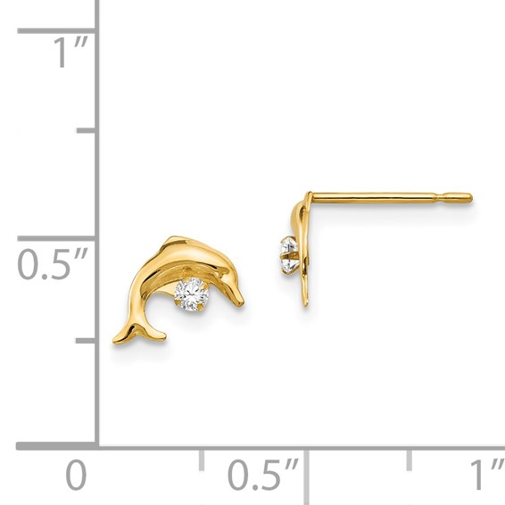 14k Madi K CZ Dolphin Childrens Post Earrings