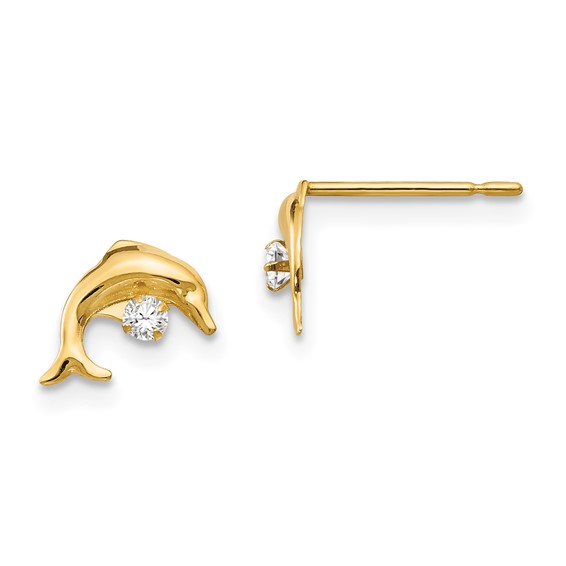 14k Madi K CZ Dolphin Childrens Post Earrings