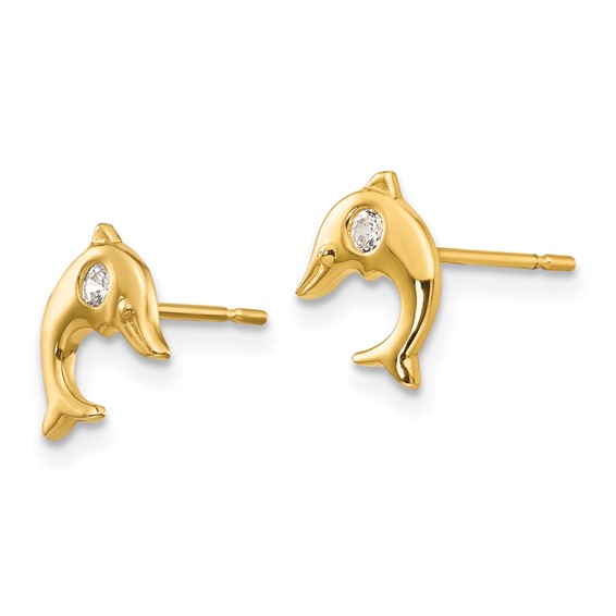 14k Madi K CZ Dolphin Childrens Post Earrings