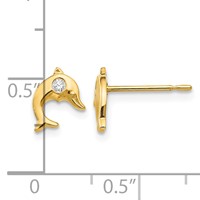 14K Yellow Gold Madi K CZ Dolphin Post Earrings view 4