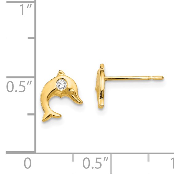 14k Madi K CZ Dolphin Childrens Post Earrings
