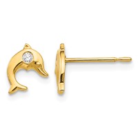 14K Yellow Gold Madi K CZ Dolphin Post Earrings view 1