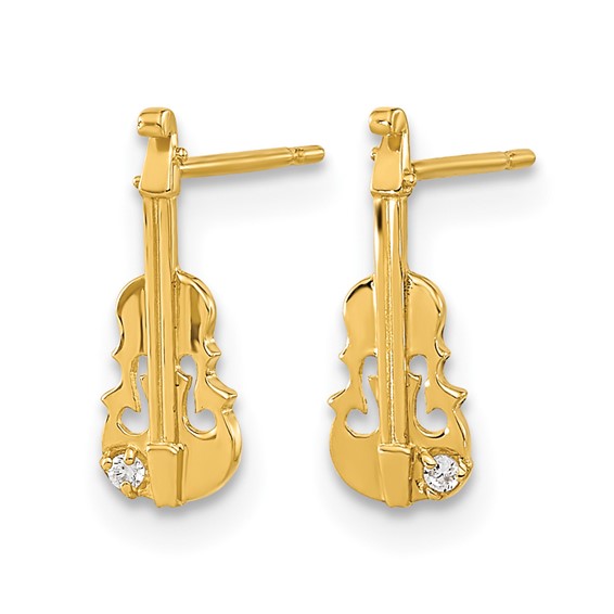 14k Madi K CZ Violin Childrens Post Earrings
