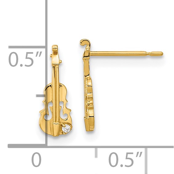 14k Madi K CZ Violin Childrens Post Earrings