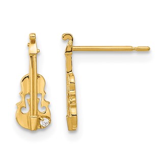 14k Madi K CZ Violin Childrens Post Earrings