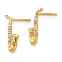 14K Yellow Gold Madi K CZ Saxophone Post Earrings view 2