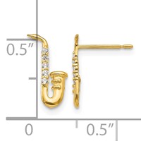 14K Yellow Gold Madi K CZ Saxophone Post Earrings view 4