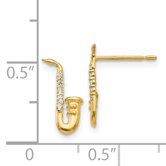 14k Madi K CZ Saxophone Childrens Post Earrings