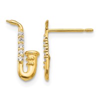 14K Yellow Gold Madi K CZ Saxophone Post Earrings view 1