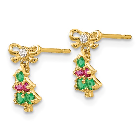 14k Madi K CZ Christmas Tree Dangle Childrens Post Earrings