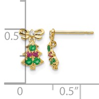 14K Yellow Gold Madi K CZ Christmas Tree Dangle Post Earrings view 4