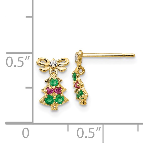 14k Madi K CZ Christmas Tree Dangle Childrens Post Earrings