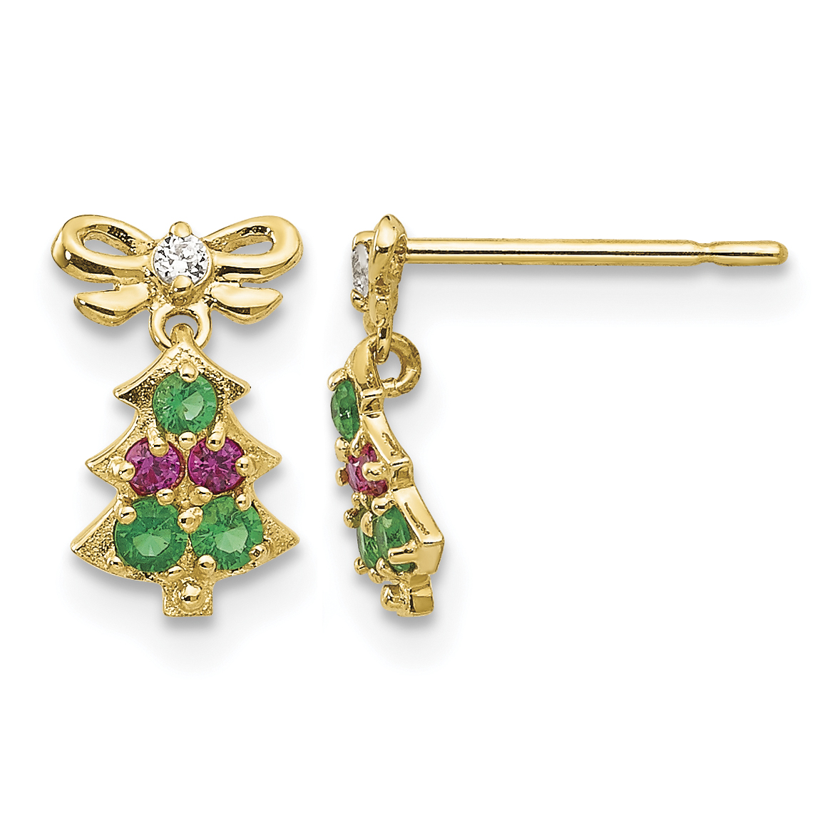 14k Madi K CZ Children's Christmas Tree Dangle Post Earrings (GK844)