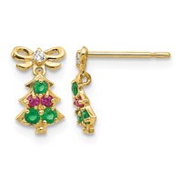 14K Yellow Gold Madi K CZ Christmas Tree Dangle Post Earrings view 1