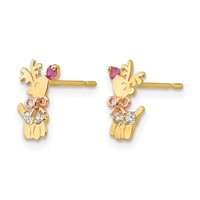 14K Yellow and Rose Gold Madi K CZ Reindeer Post Earrings view 2
