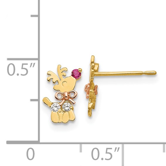 14k Yellow and Rose Gold Madi K CZ Reindeer Childrens Post Earrings