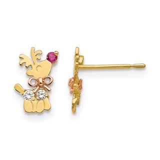 14k Yellow and Rose Gold Madi K CZ Reindeer Childrens Post Earrings