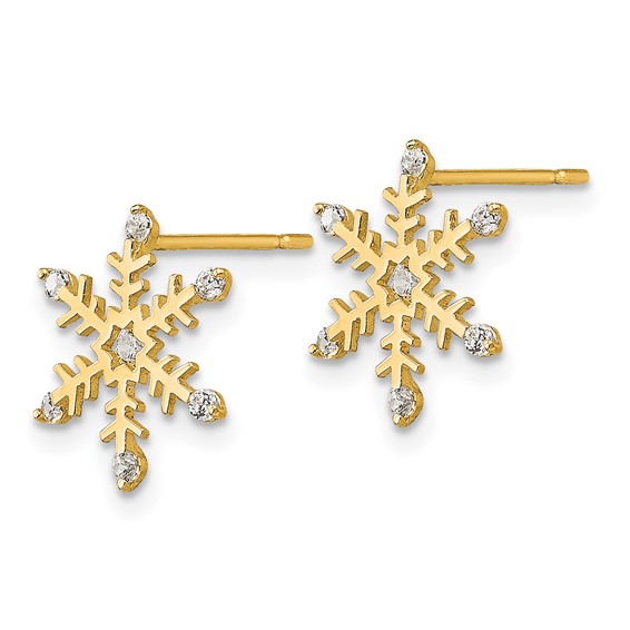 14k Madi K CZ Snowflake Childrens Post Earrings