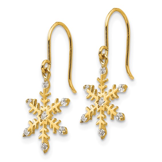 14k Madi K CZ Snowflake Dangle Childrens French Wire Earrings