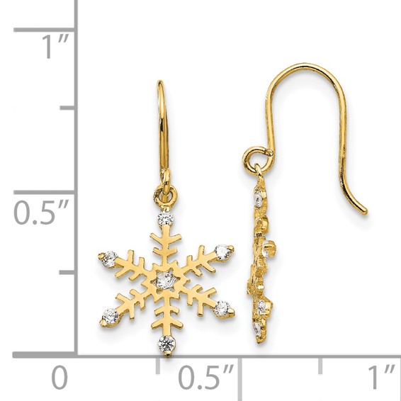 14k Madi K CZ Snowflake Dangle Childrens French Wire Earrings