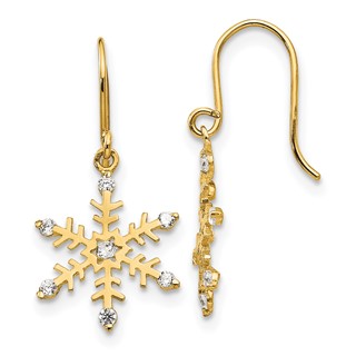 14k Madi K CZ Snowflake Dangle Childrens French Wire Earrings