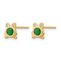 14K Yellow Gold Madi K Green and Clear CZ Frog Post Earrings view 2