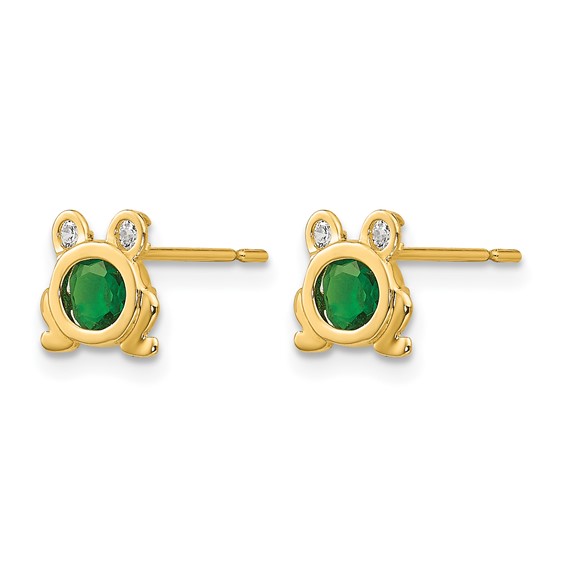 14k Madi K Green and Clear CZ Frog Childrens Post Earrings