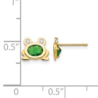 14K Yellow Gold Madi K Green and Clear CZ Frog Post Earrings view 4