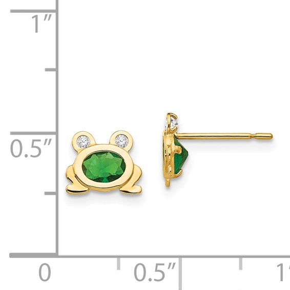 14k Madi K Green and Clear CZ Frog Childrens Post Earrings