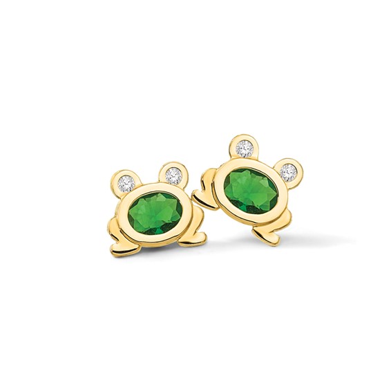 14k Madi K Green and Clear CZ Frog Childrens Post Earrings