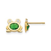 14K Yellow Gold Madi K Green and Clear CZ Frog Post Earrings view 1
