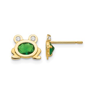 14k Madi K Green and Clear CZ Frog Childrens Post Earrings