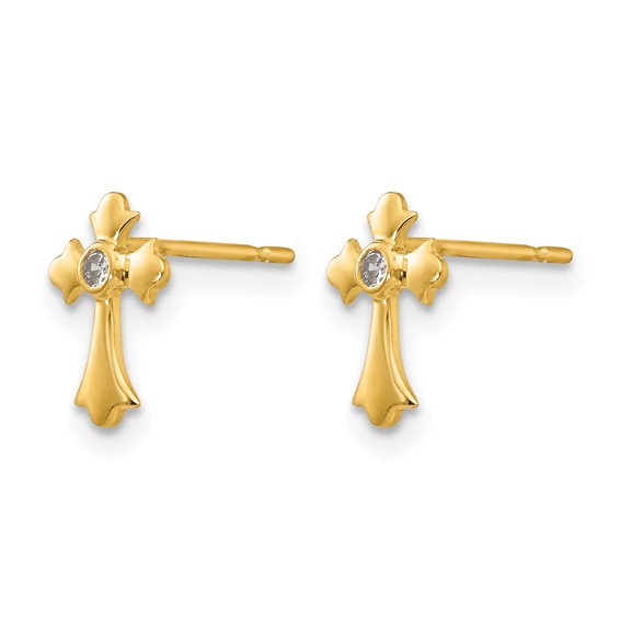 14k Madi K CZ Cross Childrens Post Earrings