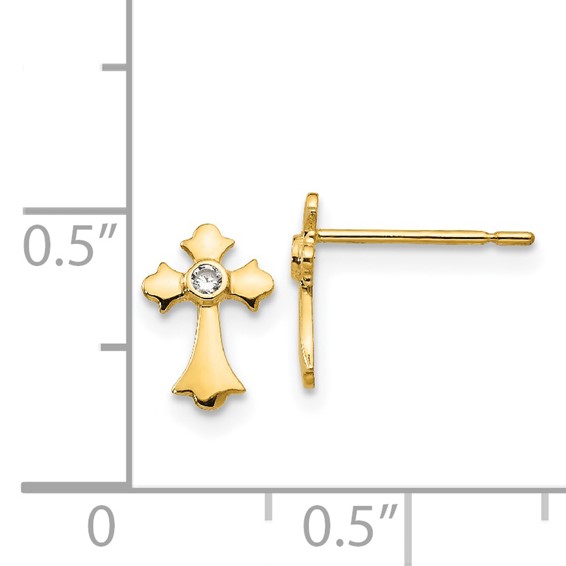 14k Madi K CZ Cross Childrens Post Earrings