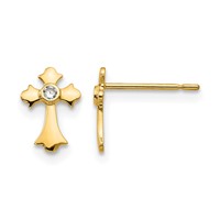 14K Yellow Gold Madi K CZ Cross Post Earrings view 1