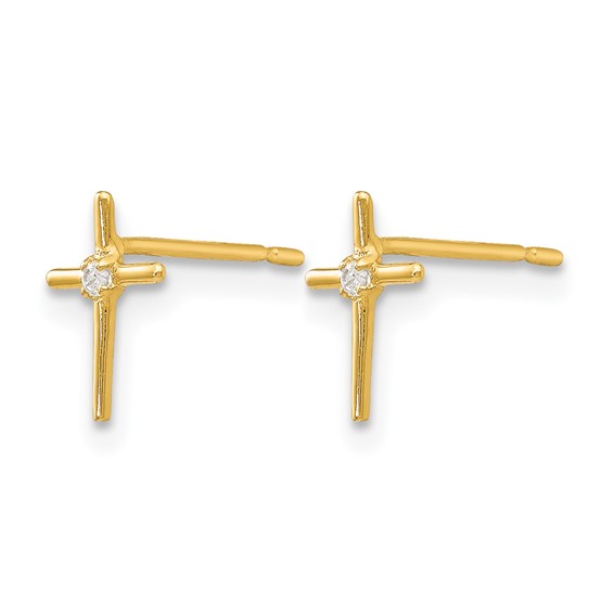 14k Madi K CZ Cross Childrens Post Earrings
