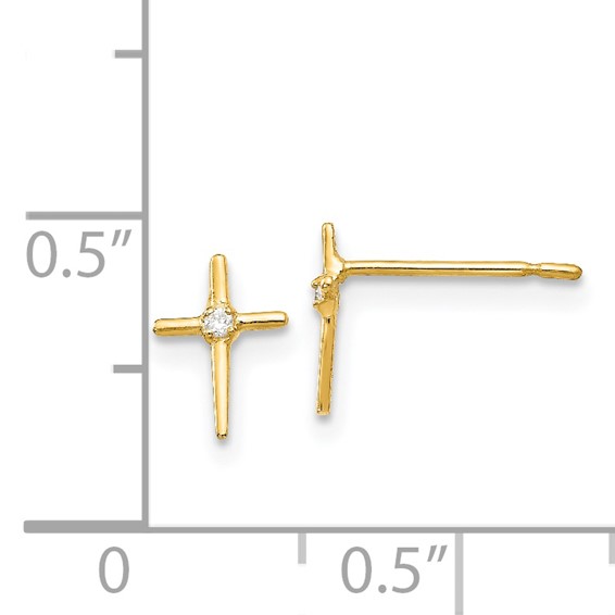 14k Madi K CZ Cross Childrens Post Earrings
