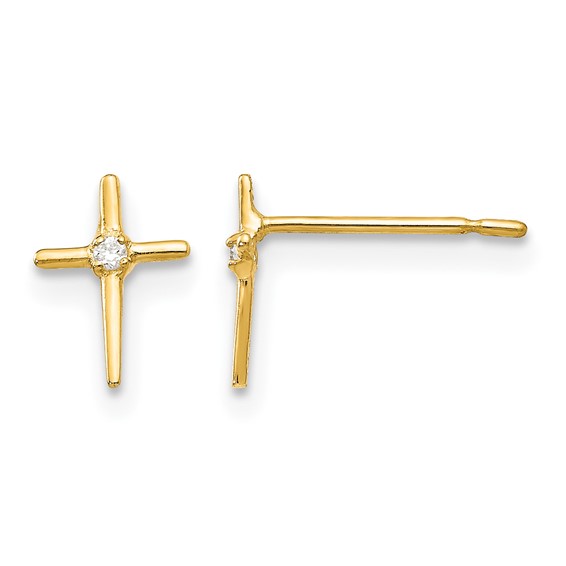 14k Madi K CZ Cross Childrens Post Earrings