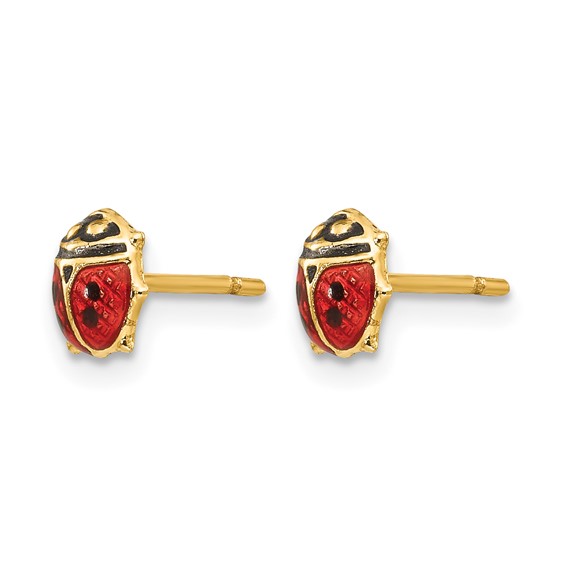 14K Madi K Small Red and Black Enamel Ladybug Post Earrings