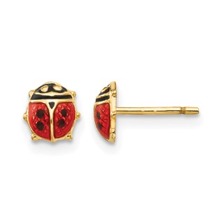 14K Madi K Small Red and Black Enamel Ladybug Post Earrings