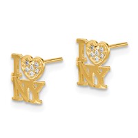 14K Yellow Gold Madi K Kids Polished CZ I Love NY Post Earrings view 2